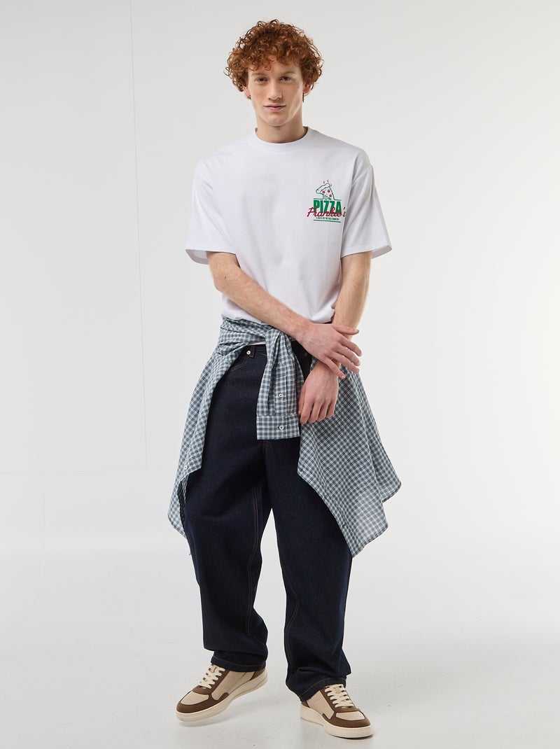 T-shirt com estampados na frente e nas costas em algodão liso Branco - Kiabi