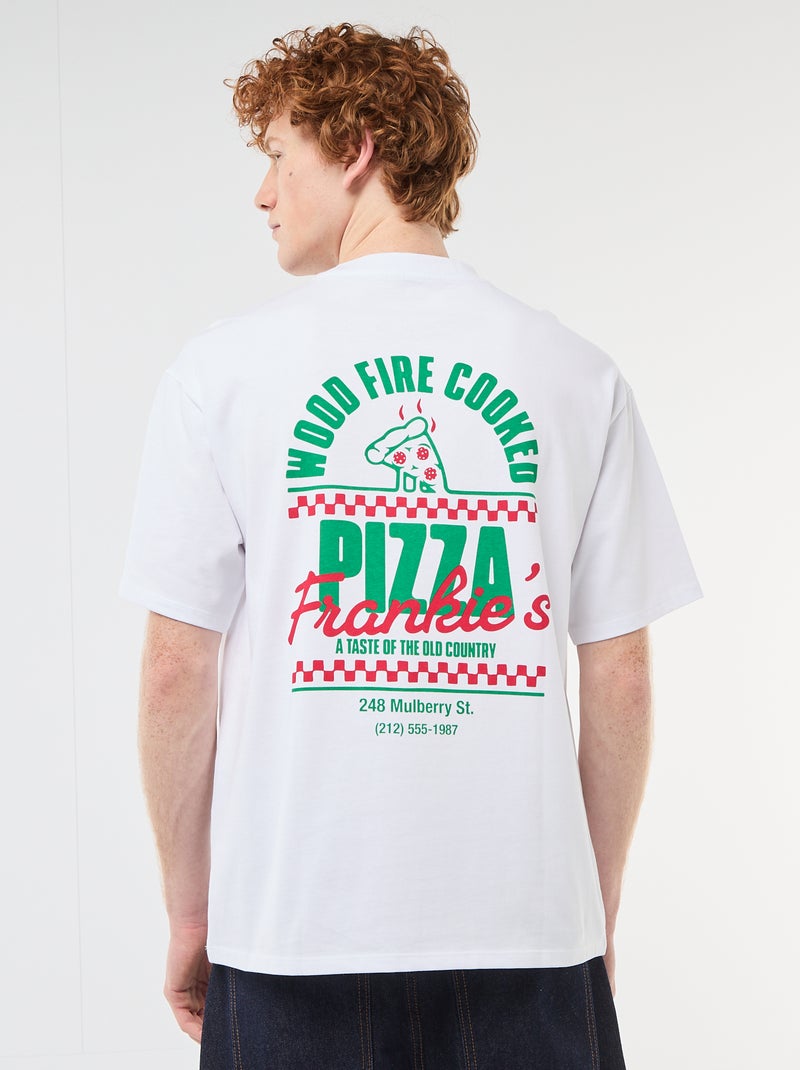 T-shirt com estampados na frente e nas costas em algodão liso Branco - Kiabi