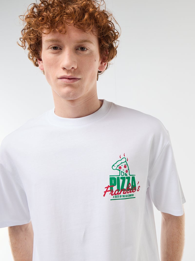 T-shirt com estampados na frente e nas costas em algodão liso Branco - Kiabi