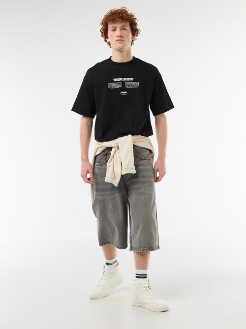 T-shirt com estampados na frente e nas costas em algodão liso - Kiabi