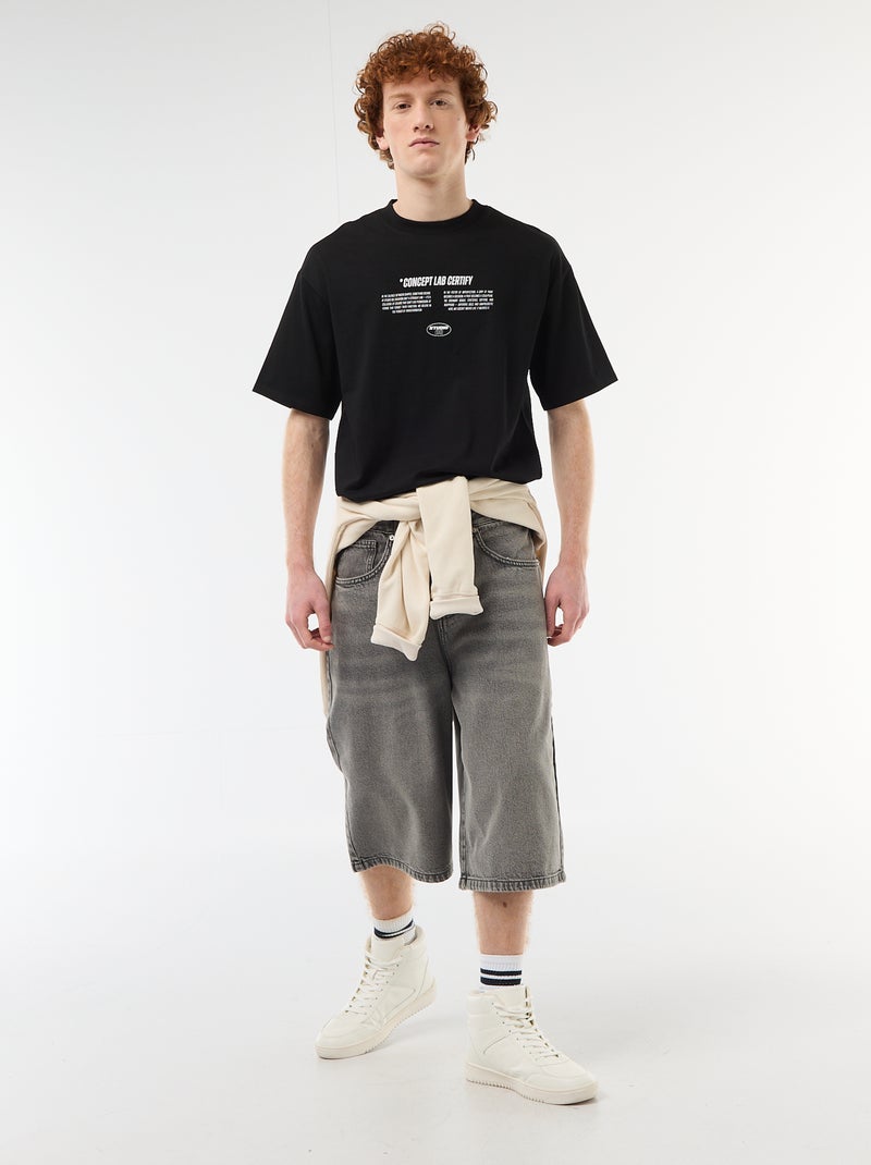 T-shirt com estampados na frente e nas costas em algodão liso Preto - Kiabi