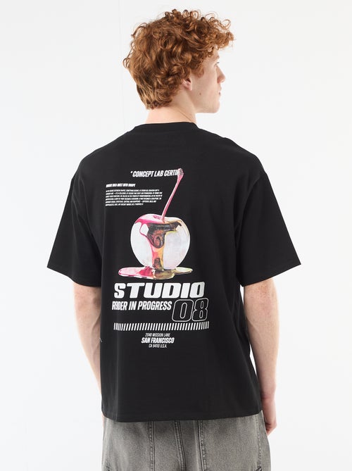 T-shirt com estampados na frente e nas costas em algodão liso - Kiabi