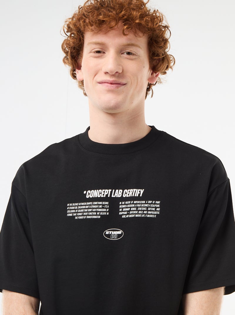 T-shirt com estampados na frente e nas costas em algodão liso Preto - Kiabi