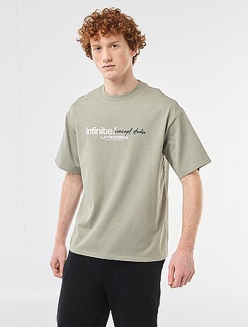 T-shirt com estampados na frente e nas costas em algodão liso