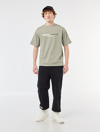T-shirt com estampados na frente e nas costas em algodão liso