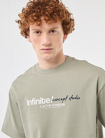 T-shirt com estampados na frente e nas costas em algodão liso