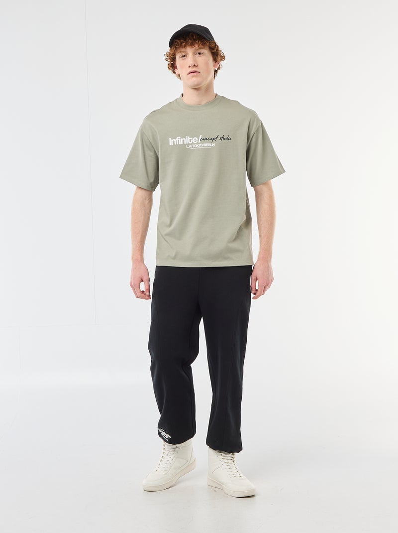 T-shirt com estampados na frente e nas costas em algodão liso Verde - Kiabi