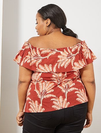 T-shirt com favos de mel e gola Bardot - Kiabi