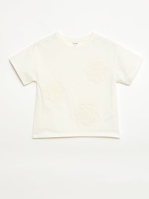 T-shirt com flores em macramé - Kiabi