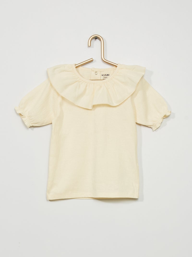 T-shirt com folho grande no decote BRANCO - Kiabi