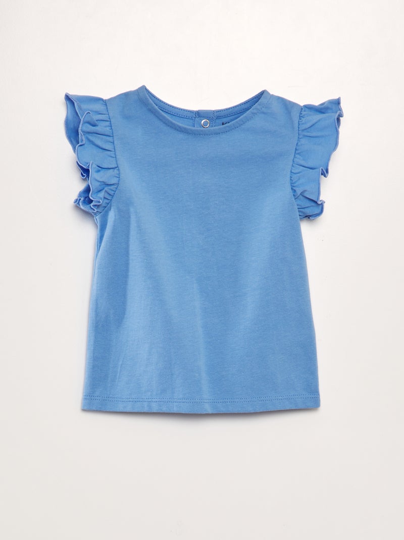 T-shirt com folhos AZUL - Kiabi