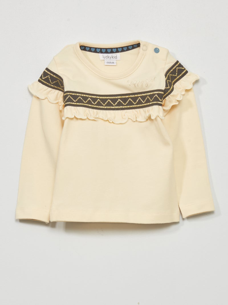 T-shirt com folhos BEGE - Kiabi