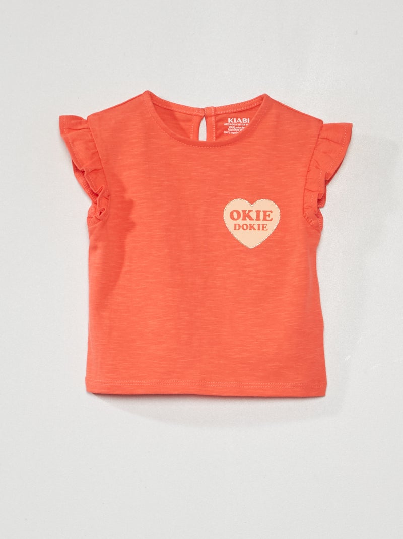 T-shirt com folhos BRANCO - Kiabi