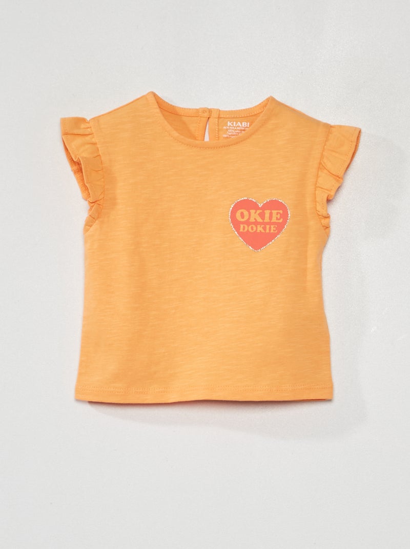 T-shirt com folhos BRANCO - Kiabi