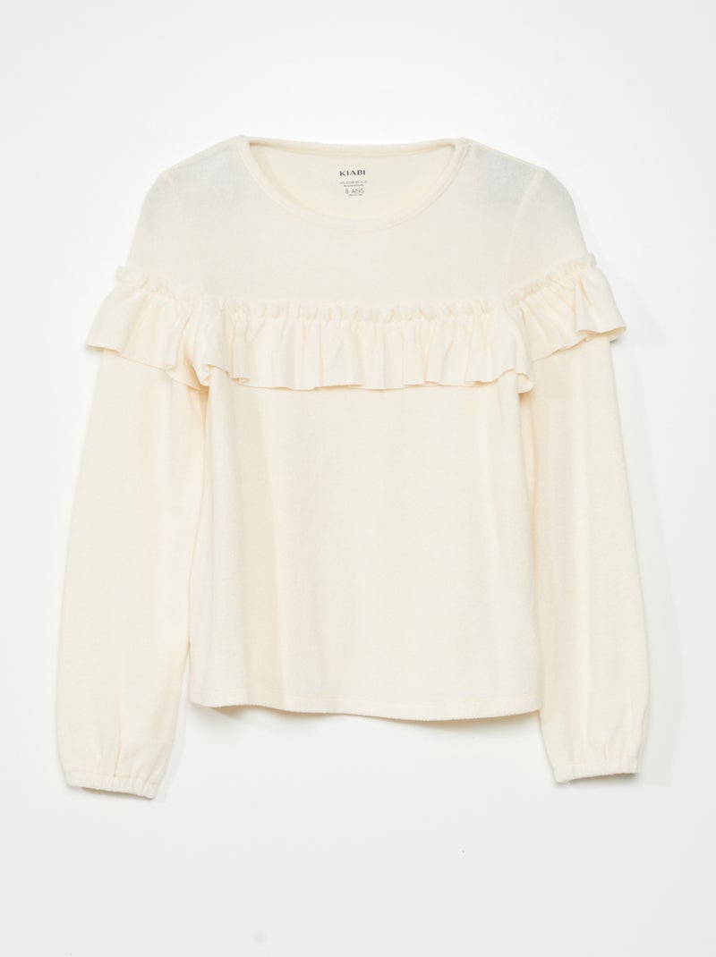 T-shirt com folhos BRANCO - Kiabi