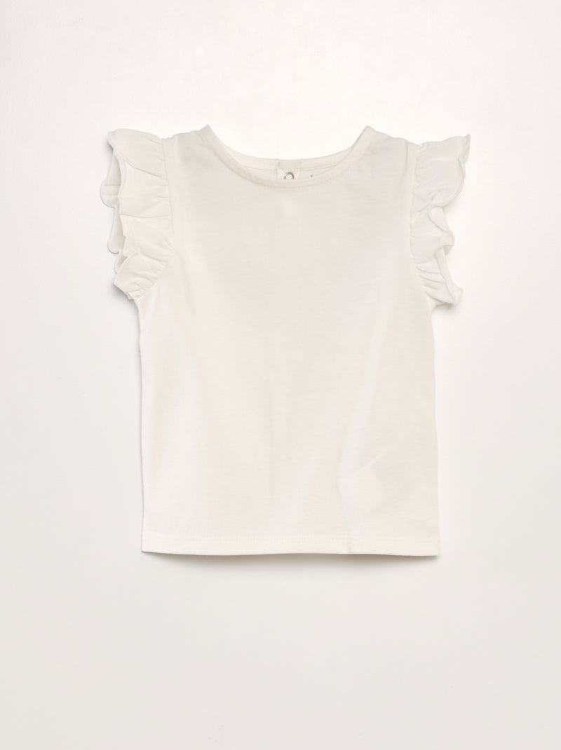 T-shirt com folhos Branco - Kiabi