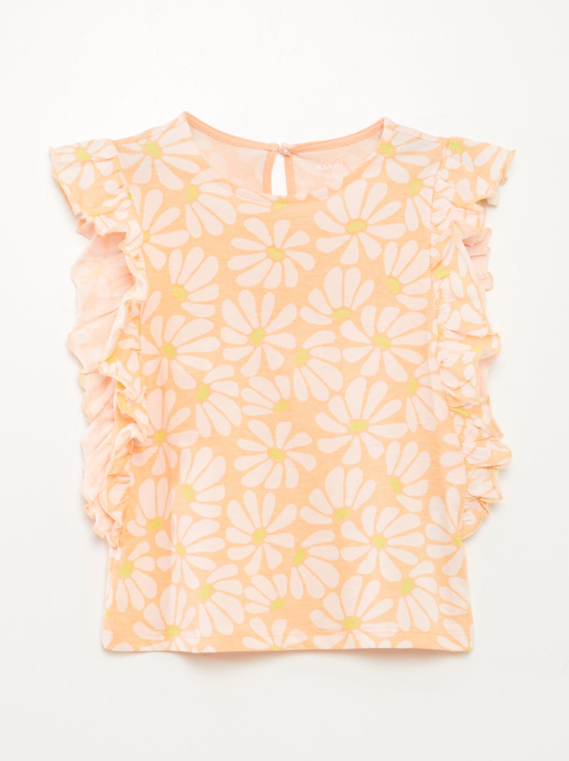 T-shirt com folhos BRANCO - Kiabi