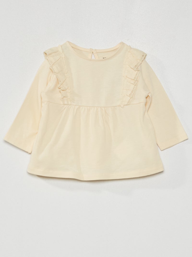 T-shirt com folhos BRANCO - Kiabi