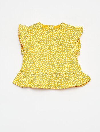 T-shirt com folhos com estampado