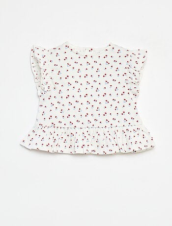 T-shirt com folhos com estampado
