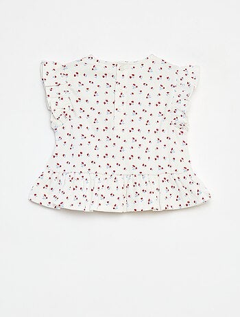 T-shirt com folhos com estampado