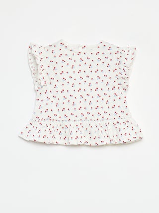 T-shirt com folhos com estampado