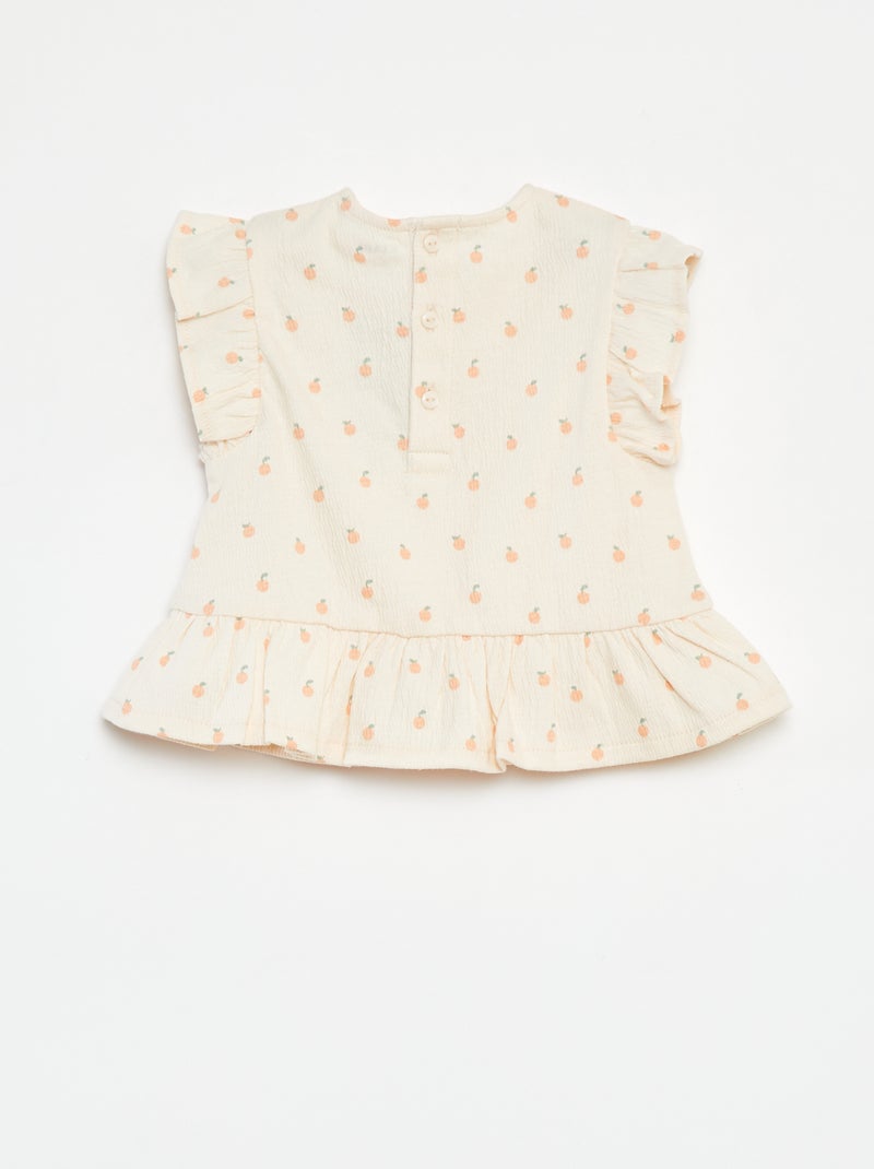 T-shirt com folhos com estampado ROSA - Kiabi