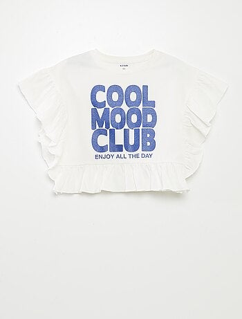 T-shirt com folhos com impressão