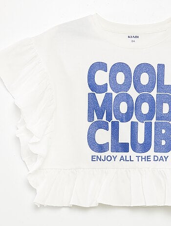 T-shirt com folhos com impressão