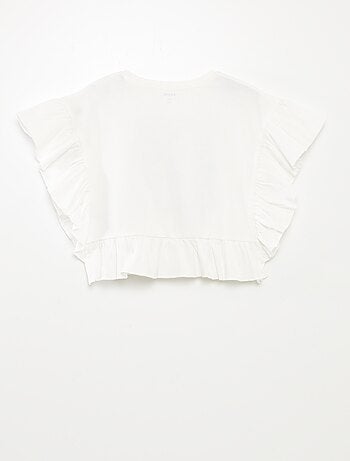 T-shirt com folhos com impressão