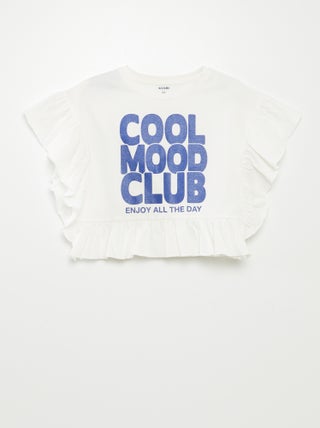 T-shirt com folhos com impressão