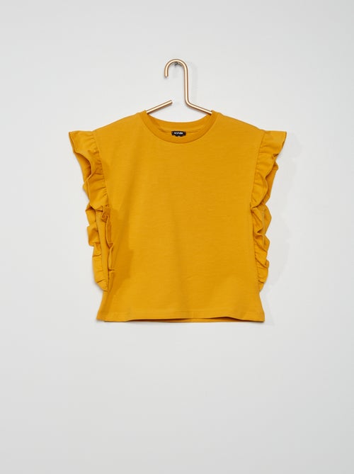 T-shirt com folhos de gola redonda - Kiabi