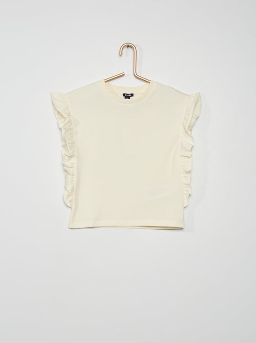 T-shirt com folhos de gola redonda - Kiabi