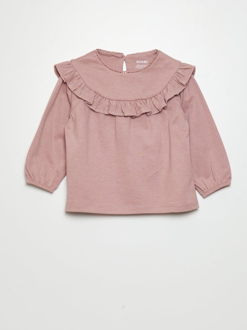 T-shirt com folhos de manga comprida ROSA - Kiabi