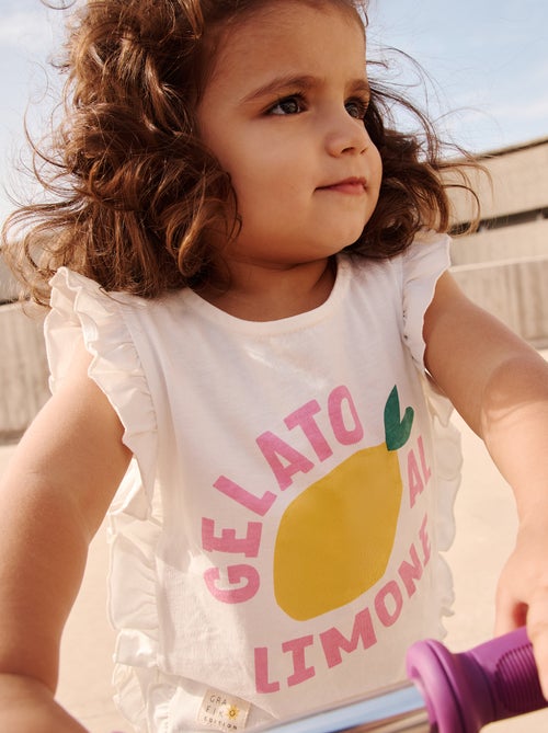 T-shirt com folhos e motivo - Kiabi