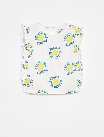 T-shirt com folhos e motivo