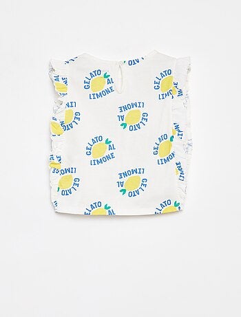 T-shirt com folhos e motivo