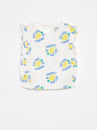 T-shirt com folhos e motivo