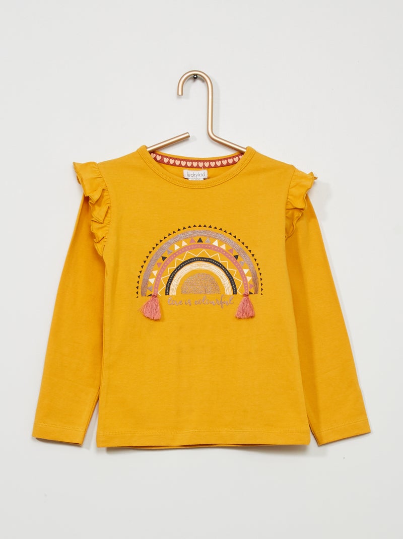 T-shirt com folhos e pompons Amarelo - Kiabi