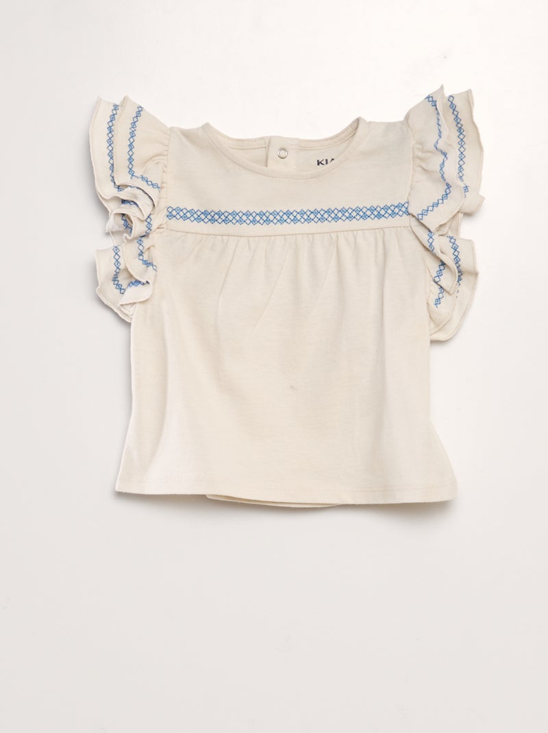 T-shirt com folhos nas cavas BRANCO - Kiabi