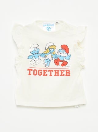 T-shirt com folhos 'Os Smurfs'