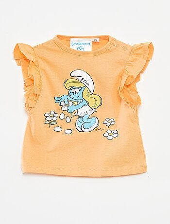 T-shirt com folhos 'Os Smurfs'