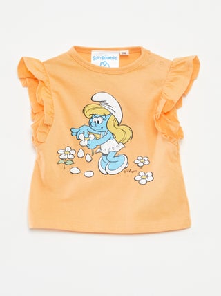 T-shirt com folhos 'Os Smurfs'