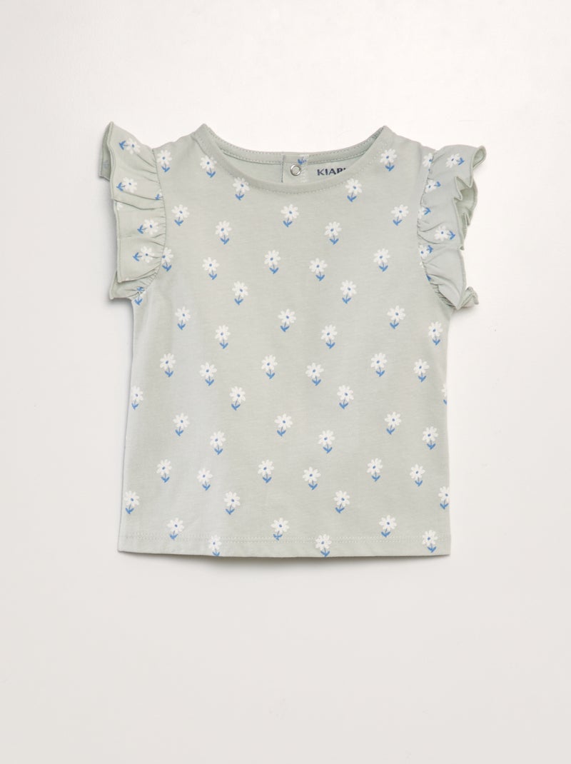 T-shirt com folhos VERDE - Kiabi