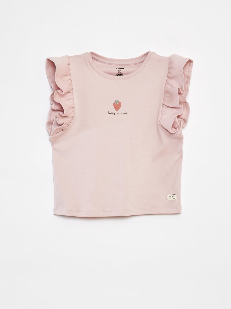 T-shirt com folhos VERMELHO - Kiabi