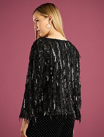 T-shirt com Franjas e Lantejoulas