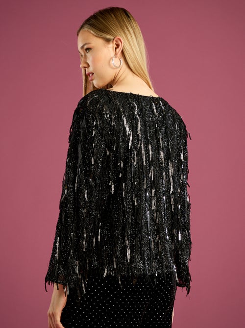 T-shirt com Franjas e Lantejoulas - Kiabi