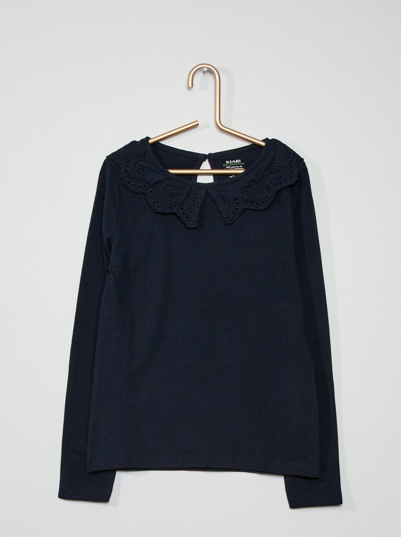 T-shirt com gargantilha Azul Marinho - Kiabi