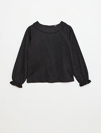 T-shirt com gola babadinho em malha waffle com lantejoulas