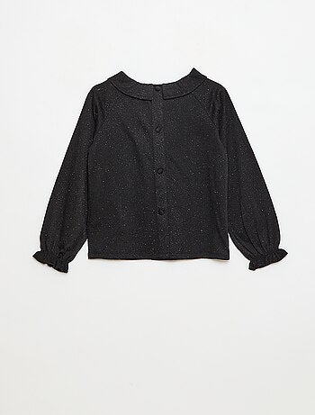 T-shirt com gola babadinho em malha waffle com lantejoulas